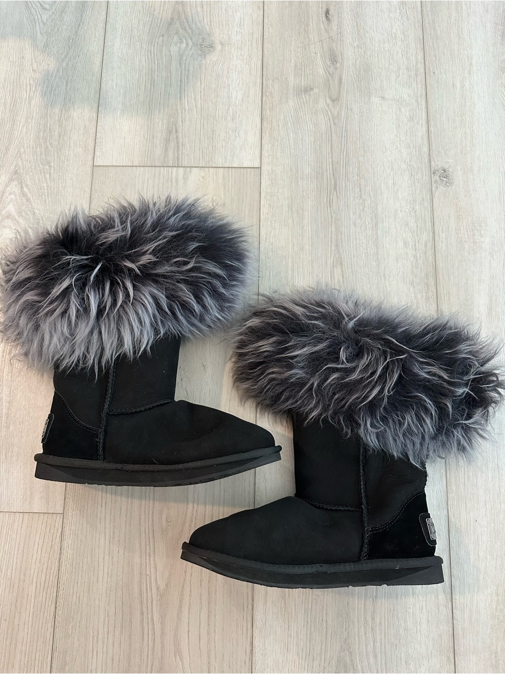 Australia Luxe Collective Black Suede Fur Trim Boots Size 8 w/ Original Box